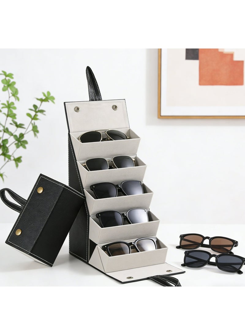 حقيبة سفر للنظارات الشمسية، منظم نظارات قابل للطي بخمس فتحات، صندوق تخزين معلق للنساء والرجال - Image 5